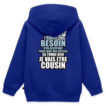 besoin d'un assistant pour mes bêtises cousin - Sweat Premium à capuche zippé enfant bio - bleu roi - Dos - AI Model Kid Male (0cm)