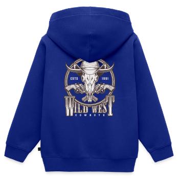 Western Wild West Cowboy skull - Sweat Premium à capuche zippé enfant bio - bleu roi - Dos - AI Model Kid Male (0cm)