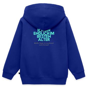 Endlich im besten Alter - wofür finde ich heraus! - Kinder Premium Organic Zip Hoodie - Royalblau - Hinten - AI Model Kid Male (0cm)