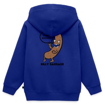 SAUCISSE IDIOTE - Sweat Premium à capuche zippé enfant bio - bleu roi - Dos - AI Model Kid Male (0cm)