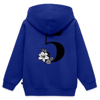 Numéro 5 - Sweat Premium à capuche zippé enfant bio - bleu roi - Dos - AI Model Kid Male (0cm)