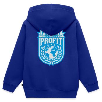 Planète sur le devis de profit - Sweat Premium à capuche zippé enfant bio - bleu roi - Dos - AI Model Kid Male (0cm)