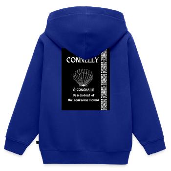 Connelly Surname - Kids Premium Organic Zip-up Hoodie - royal blue - Back - AI Model Kid Male (0cm)