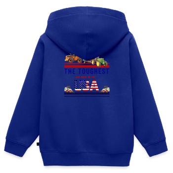 Schwermaschinen USA - Kinder Premium Organic Zip Hoodie - Royalblau - Hinten - AI Model Kid Male (0cm)