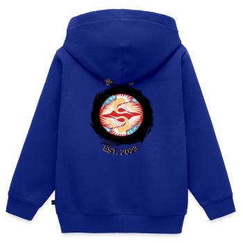 Grues amoureuses - Sweat Premium à capuche zippé enfant bio - bleu roi - Dos - AI Model Kid Male (0cm)