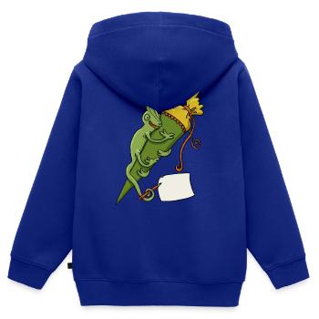 Chamäleon mit Schultüte und Zettel - Kinder Premium Organic Zip Hoodie - Royalblau - Hinten - AI Model Kid Male (0cm)