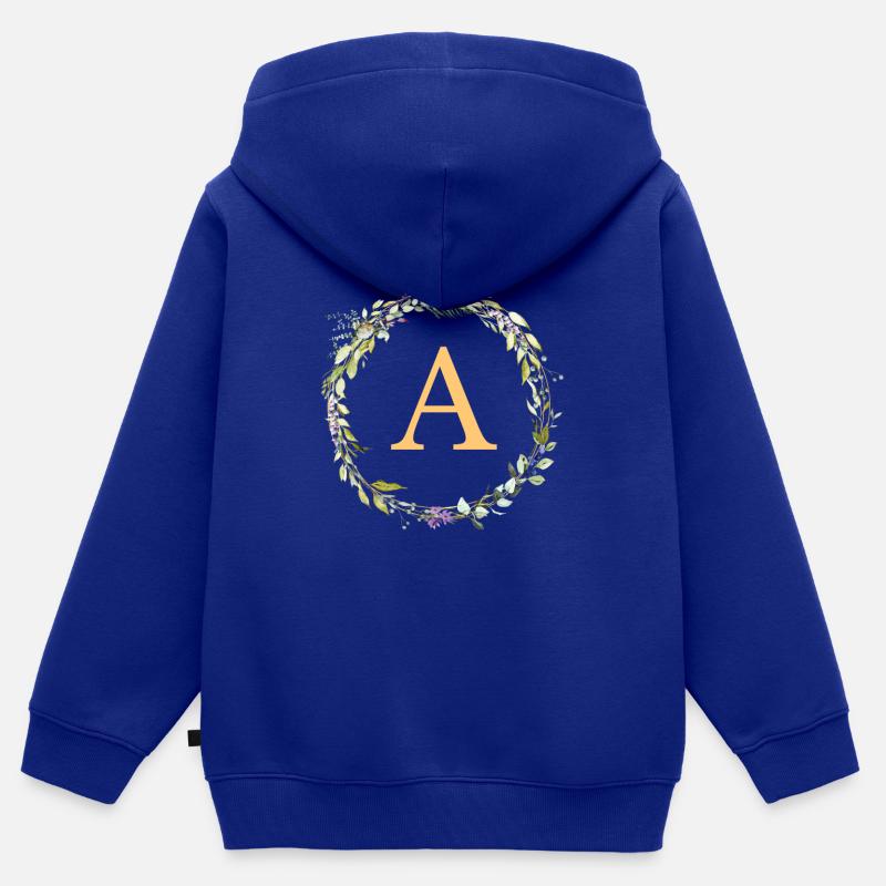 Une couronne d’Eucalyptus monogramme - Sweat Premium à capuche zippé enfant bio - bleu roi