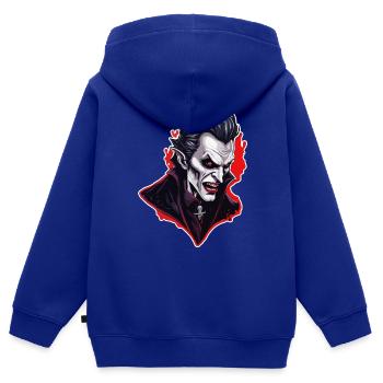 Vampire / Dracula / Suceur de sang / Halloween / Mythe - Sweat Premium à capuche zippé enfant bio - bleu roi - Dos - AI Model Kid Male (0cm)