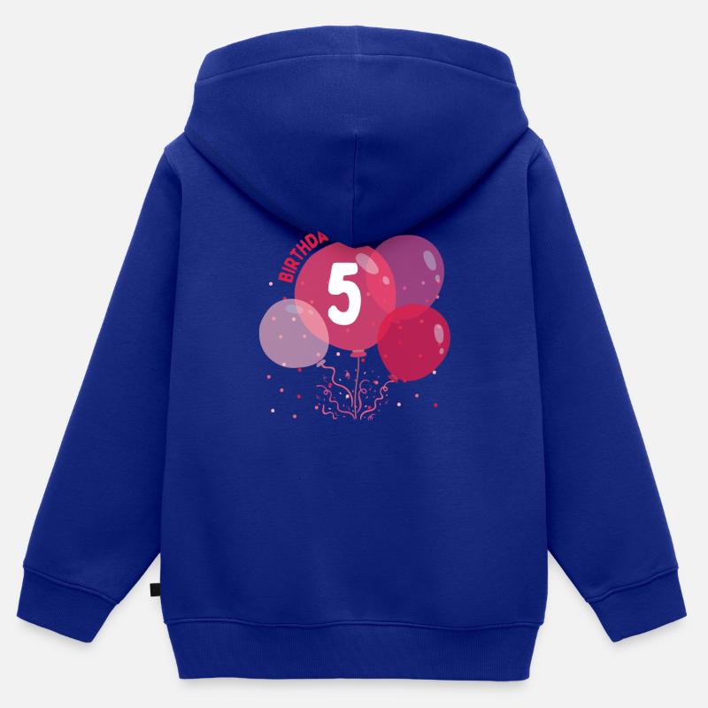 Fille d’anniversaire 5ème anniversaire - Sweat Premium à capuche zippé enfant bio - bleu roi