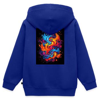 Tourbillon abstrait de couleurs - Sweat Premium à capuche zippé enfant bio - bleu roi - Dos - AI Model Kid Male (0cm)
