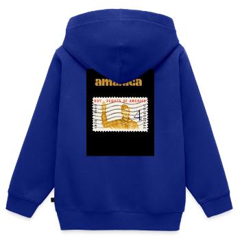 america america - Kinder Premium Organic Zip Hoodie - Royalblau - Hinten - AI Model Kid Male (0cm)