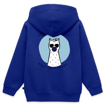 Ce lama ne veut pas de votre drame - Sweat Premium à capuche zippé enfant bio - bleu roi - Dos - AI Model Kid Male (0cm)