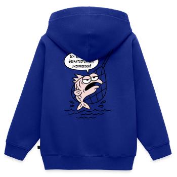 Insatisfait de la situation générale ! COULEURS PERSONNALISÉES ! - Sweat Premium à capuche zippé enfant bio - bleu roi - Dos - AI Model Kid Male (0cm)