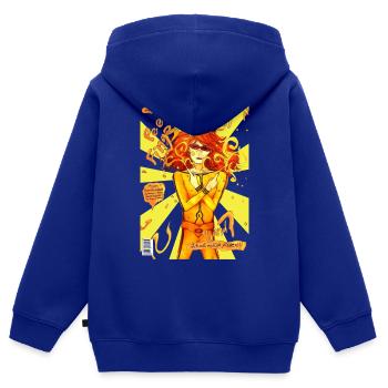 Femme Doigt Pipi2 - Sweat Premium à capuche zippé enfant bio - bleu roi - Dos - AI Model Kid Male (0cm)