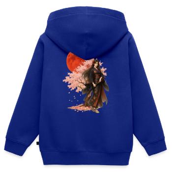 Belle guerrière | Art oriental japonais - Sweat Premium à capuche zippé enfant bio - bleu roi - Dos - AI Model Kid Male (0cm)