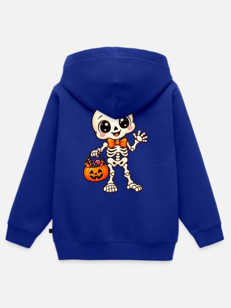 Niedliches Halloween-Skelett und Kürbis - Kinder Premium Organic Zip Hoodie - Royalblau