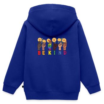 Soyez enfant LGBT Rainbow Sign Language Trans - Sweat Premium à capuche zippé enfant bio - bleu roi - Dos - AI Model Kid Male (0cm)