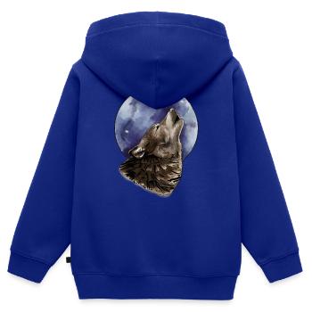 Loup et lune - Sweat Premium à capuche zippé enfant bio - bleu roi - Dos - AI Model Kid Male (0cm)