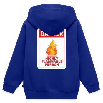 Gefahr Leicht entzündliche Person - Kinder Premium Organic Zip Hoodie - Royalblau - Hinten - AI Model Kid Male (0cm)