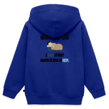 La 1ère Loi de Newton, un corps au repos veut rester à - Sweat Premium à capuche zippé enfant bio - bleu roi - Dos - AI Model Kid Male (0cm)