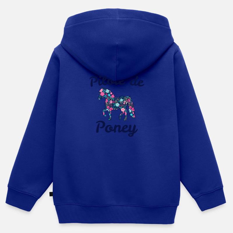 Pilote de poney - Sweat Premium à capuche zippé enfant bio - bleu roi