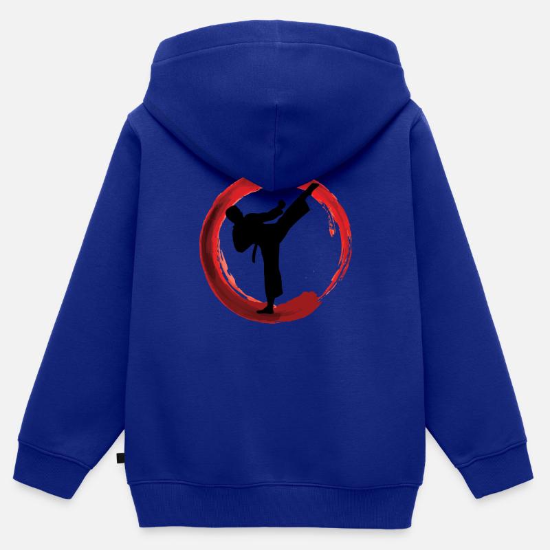 Karaté - Arts Martiaux - Sweat Premium à capuche zippé enfant bio - bleu roi