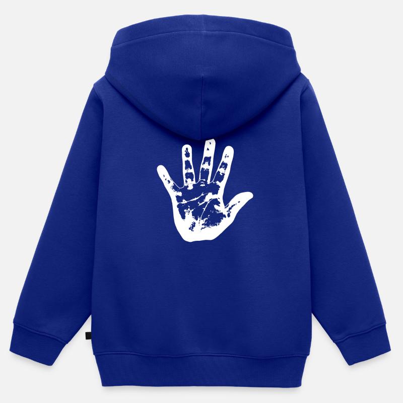 Main blanche - Sweat Premium à capuche zippé enfant bio - bleu roi