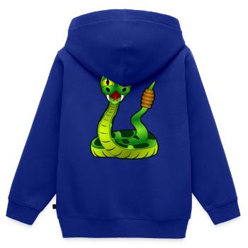 Klapperschlange in Grün. Geschenkidee - Kinder Premium Organic Zip Hoodie - Royalblau - Hinten - AI Model Kid Male (0cm)