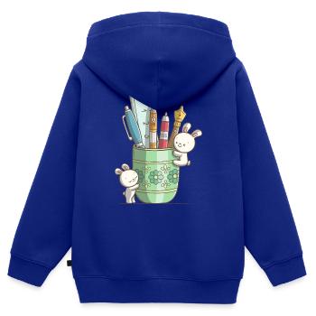 Zwei niedliche Hasen an einem Stiftbecher - Kinder Premium Organic Zip Hoodie - Royalblau - Hinten - AI Model Kid Male (0cm)