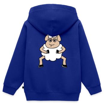 mouton fatigué s’ennuyer regard mouton se tient mignon - Sweat Premium à capuche zippé enfant bio - bleu roi - Dos - AI Model Kid Male (0cm)