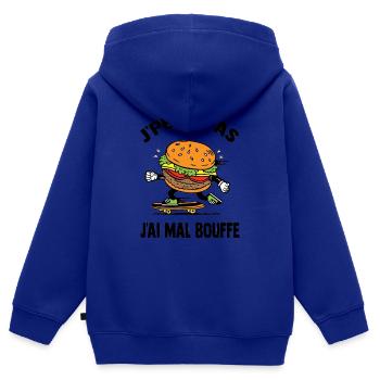 j'peux pas j'ai mal bouffe,hamburger,humour - Sweat Premium à capuche zippé enfant bio - bleu roi - Dos - AI Model Kid Male (0cm)