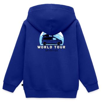 World Tour Adventure Camper Van T-Shirts - Sweat Premium à capuche zippé enfant bio - bleu roi - Dos - AI Model Kid Male (0cm)