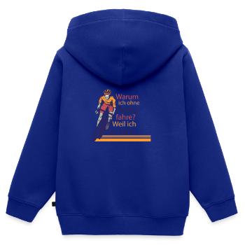 Lustiger Radfahrer Spruch Warum Ich ohne Akku - Kinder Premium Organic Zip Hoodie - Royalblau - Hinten - AI Model Kid Male (0cm)