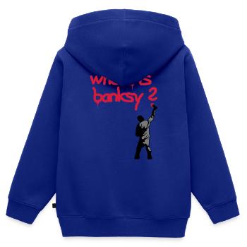 où est banksy - Sweat Premium à capuche zippé enfant bio - bleu roi - Dos - AI Model Kid Male (0cm)