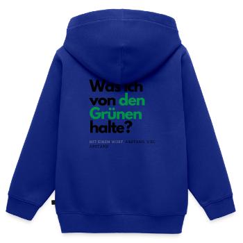 Motto - Was ich von den Grünen halte ? - Kinder Premium Organic Zip Hoodie - Royalblau - Hinten - AI Model Kid Male (0cm)