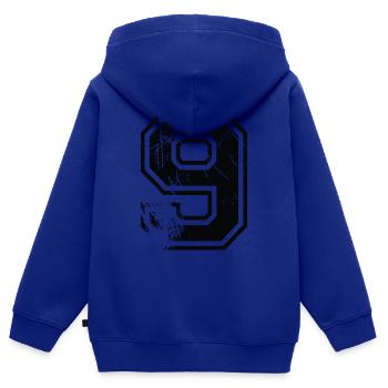 Numero 9 Équipe Foot baseball basket université - Sweat Premium à capuche zippé enfant bio - bleu roi - Dos - AI Model Kid Male (0cm)