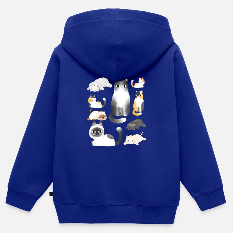 le chat - Sweat Premium à capuche zippé enfant bio - bleu roi