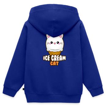 Crème glacée Chat Crème glacée Chat glace Boule de crème glacée à la vanille - Sweat Premium à capuche zippé enfant bio - bleu roi - Dos - AI Model Kid Male (0cm)