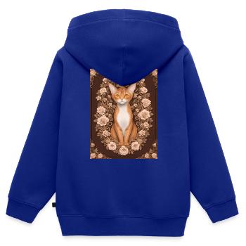 Holzschnitt einer Katze mit Rosenkranz - Kinder Premium Organic Zip Hoodie - Royalblau - Hinten - AI Model Kid Male (0cm)