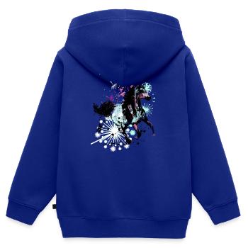 Cheval,Peinture,Coloré, Chevaux,Graffiti, Bleu - Sweat Premium à capuche zippé enfant bio - bleu roi - Dos - AI Model Kid Male (0cm)