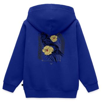 Rabe und Pfingstrosen - Handgezeichnet - Lesen - Kinder Premium Organic Zip Hoodie - Royalblau - Hinten - AI Model Kid Male (0cm)