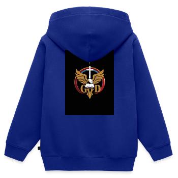 Emblème chrétien - Sweat Premium à capuche zippé enfant bio - bleu roi - Dos - AI Model Kid Male (0cm)
