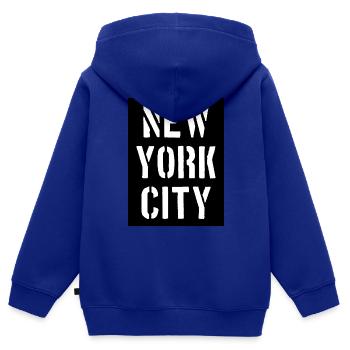 New York City - NYC - NY - Manhattan - Brooklyn - Sweat Premium à capuche zippé enfant bio - bleu roi - Dos - AI Model Kid Male (0cm)