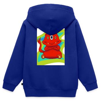 Monstre a trois yeux - Sweat Premium à capuche zippé enfant bio - bleu roi - Dos - AI Model Kid Male (0cm)