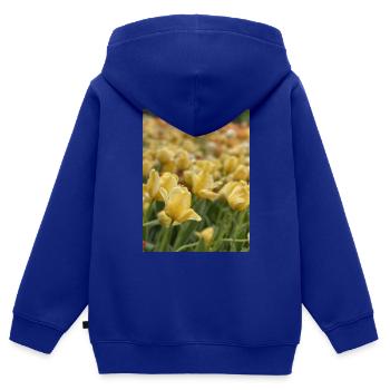 Tulipe Jaune mer - Sweat Premium à capuche zippé enfant bio - bleu roi - Dos - AI Model Kid Male (0cm)