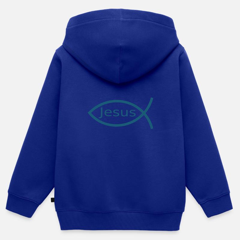 Jésus poisson Ichthys poisson poisson poisson - Sweat Premium à capuche zippé enfant bio - bleu roi