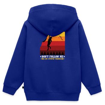 Free Solo Klettern Bergsteigen Freiklettern Felsen - Kinder Premium Organic Zip Hoodie - Royalblau - Hinten - AI Model Kid Male (0cm)