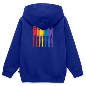 Soyez enfant LGBT Rainbow Sign Language Trans - Sweat Premium à capuche zippé enfant bio - bleu roi - Dos - AI Model Kid Male (0cm)