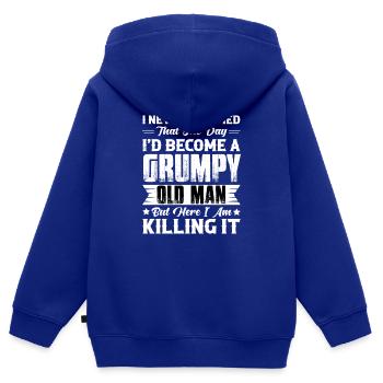 Sinistre vieil homme Grand-père Griesgram Méchant grand-père - Sweat Premium à capuche zippé enfant bio - bleu roi - Dos - AI Model Kid Male (0cm)