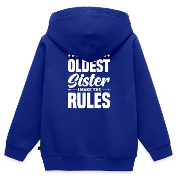 Je suis la sœur aînée je fais les règles - Sweat Premium à capuche zippé enfant bio - bleu roi - Dos - AI Model Kid Male (0cm)